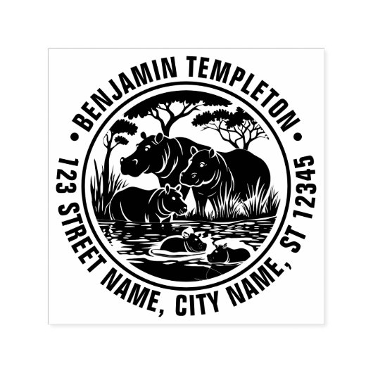 Hippopotamuses nijlpaarden door Water Naam Return Zelfinktende Stempel (Design)