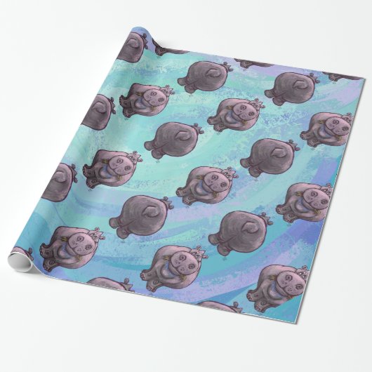 Hippopotamushoofden en trappenpatronen cadeaupapier (Uitgerold)