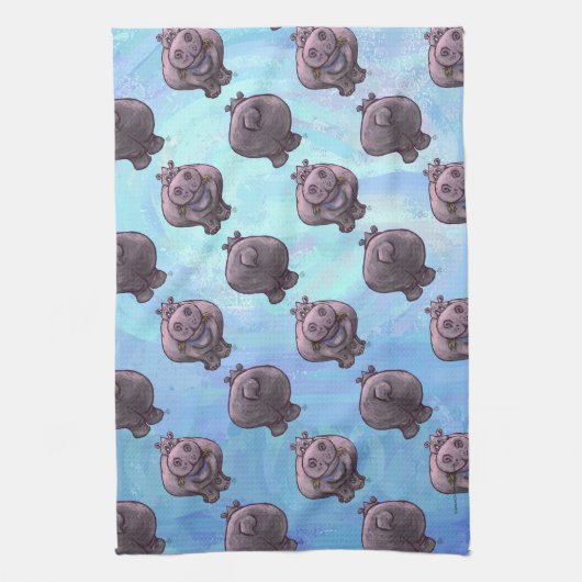 Hippopotamushoofden en trappenpatronen theedoek (Verticaal)