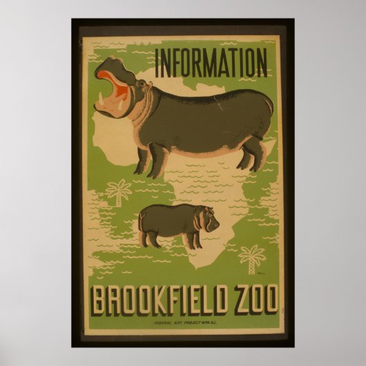 Hippos bij Brookfield Zoo Information WPA Poster (Voorkant)