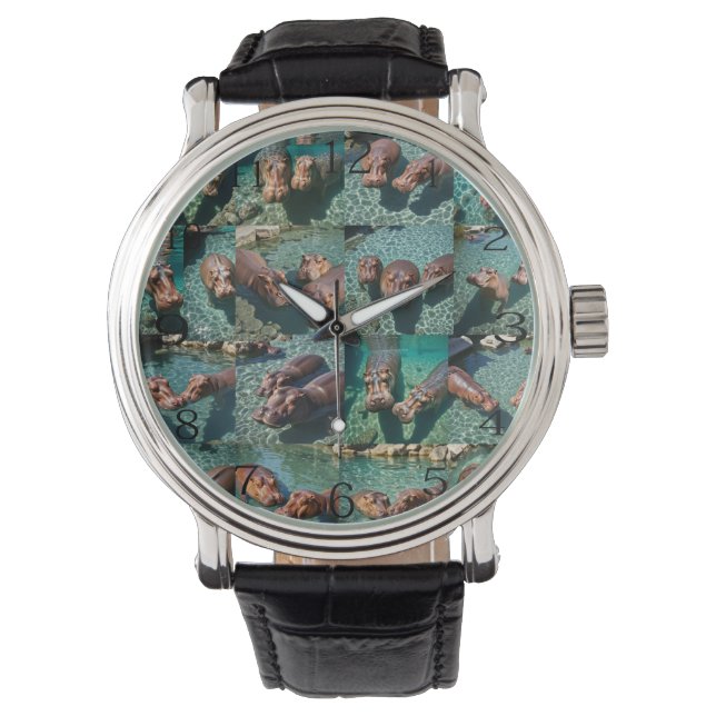 Hippos bij Play: A Pond Paradise Horloge (Voorkant)