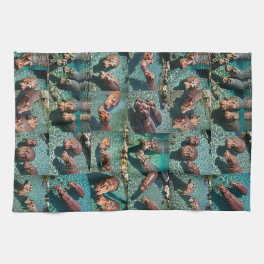 Hippos bij Play: A Pond Paradise Theedoek (Horizontaal)