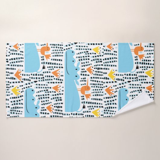 Hippos en vogels in het meer naadloze patroonvint badhanddoek (Badhanddoek)