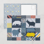 Hippos Faux Quilt Briefkaart (Voorkant / Achterkant)