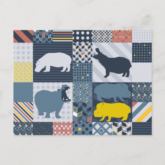 Hippos Faux Quilt Briefkaart (Voorkant)