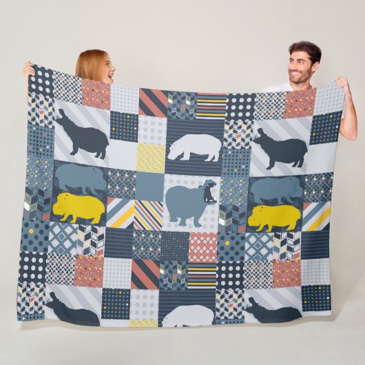 Hippos Faux Quilt Fleece Deken (In situ)