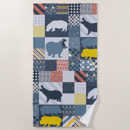 Hippos Faux Quilt Strandlaken (Voorkant)