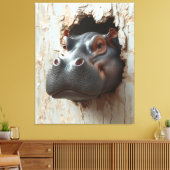 Hippo's grote entree - 3D-effect muurkunst Canvas Afdruk (Insitu (Woonkamer))