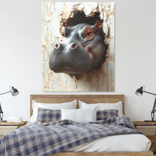 Hippo's grote entree - 3D-effect muurkunst Canvas Afdruk (Insitu (Slaapkamer))