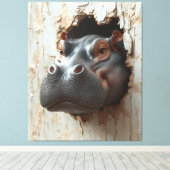 Hippo's grote entree - 3D-effect muurkunst Canvas Afdruk (Insitu (Houten vloer))