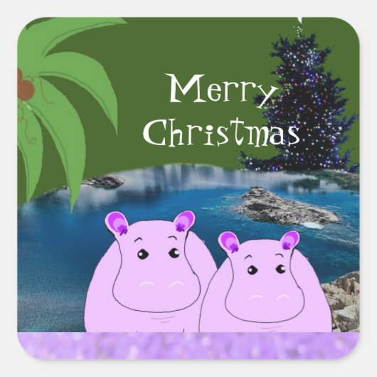 Hippos Ready for Kerstmis Sticker (Voorkant)