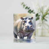Hippo's Serene Waters Een Waterverf Portret Briefkaart (Staand voorkant)