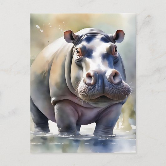Hippo's Serene Waters Een Waterverf Portret Briefkaart (Voorkant)