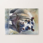 Hippo's Serene Waters Een Waterverf Portret Legpuzzel (Horizontaal)