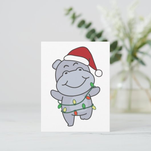 Hippos voor winterdieren met hippo-kerstwinter feestdagenkaart (Staand voorkant)