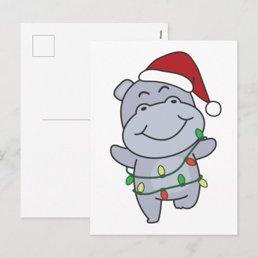 Hippos voor winterdieren met hippo-kerstwinter feestdagenkaart (Voorkant / Achterkant)