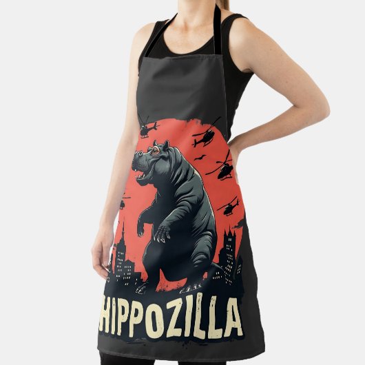 Hippozilla Spooky Moo Deng Hippo Halloween Schort (Insitu)