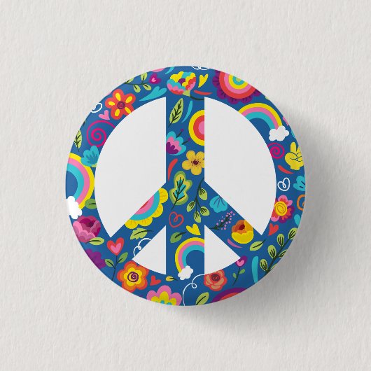 Hippy 60s Boho Peace Sign Ronde Button 3,2 Cm (Voorkant)