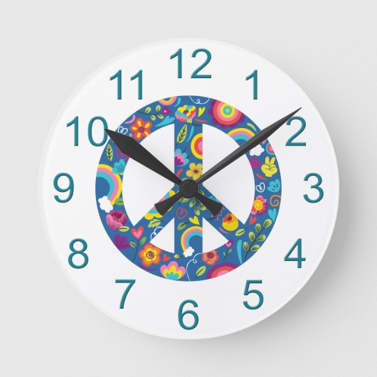 Hippy 60s Boho Peace Sign  Ronde Klok (Voorkant)