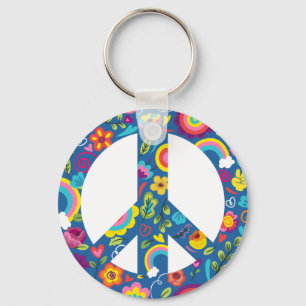 Hippy 60s Boho Peace Sign Sleutelhanger