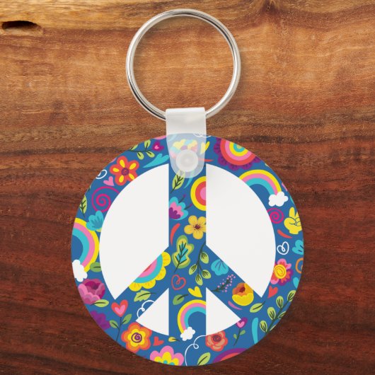 Hippy 60s Boho Peace Sign Sleutelhanger (Voorkant)