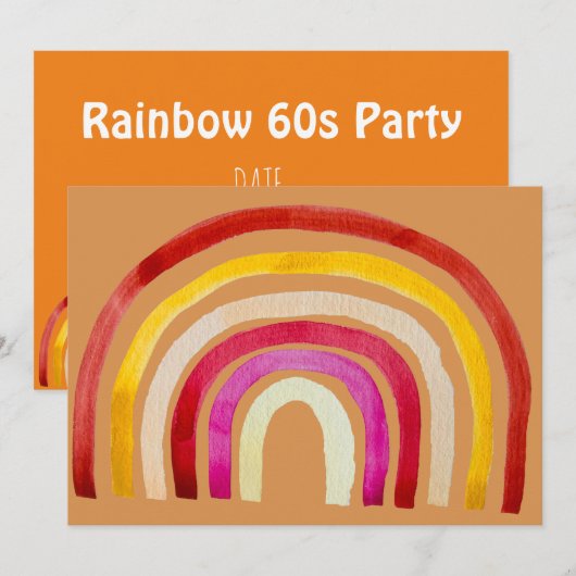 Hippy 60s regenboogretro-party themauitnodiging kaart (Voorkant / Achterkant)
