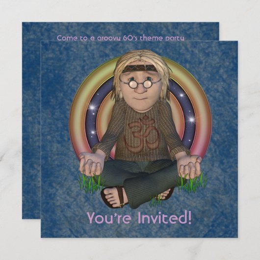 Hippy 60's Square Party-uitnodigingen Kaart (Voorkant / Achterkant)