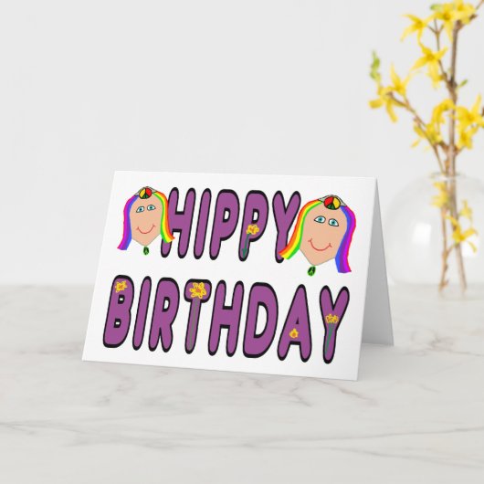 Hippy Birthday Kaart (Gele Bloem)