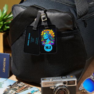Hippy Bo-Ho Meisje psychedelische kleuren. Geperso Bagagelabel