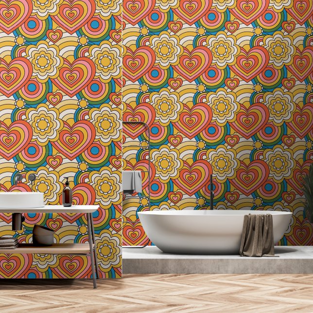 Hippy BoHo Harten en Draaikolk Patronen Behang (Badkamer)