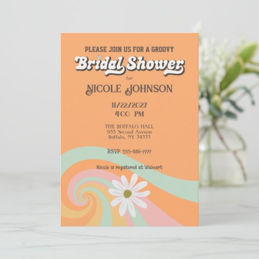 Hippy Boho Retro Bridal Shower Uitnodiging (Staand voorkant)