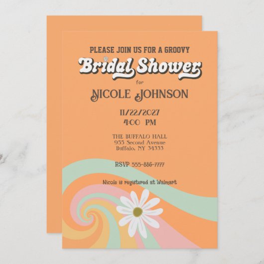 Hippy Boho Retro Bridal Shower Uitnodiging (Voorkant / Achterkant)