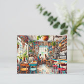 Hippy Café in de Waterverf van Miami Briefkaart (Staand voorkant)