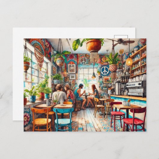 Hippy Café in de Waterverf van Miami Briefkaart (Voorkant / Achterkant)