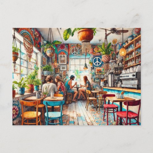 Hippy Café in de Waterverf van Miami Briefkaart (Voorkant)
