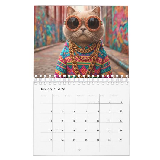 Hippy Cat Calendar, Cat Kalender (Jan 2026)