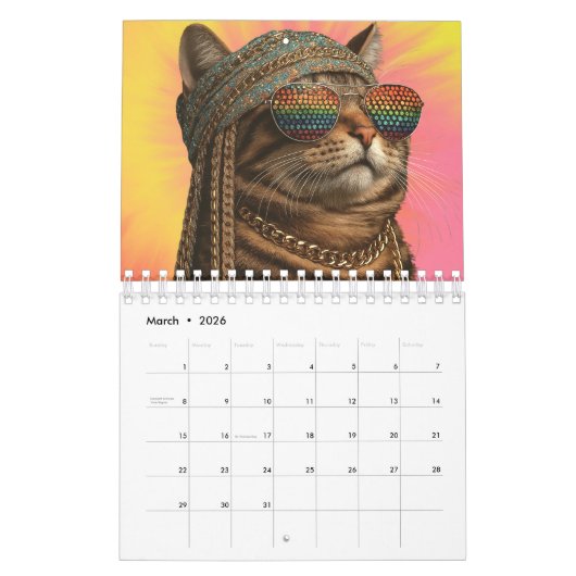 Hippy Cat Calendar, Cat Kalender (Mar 2026)