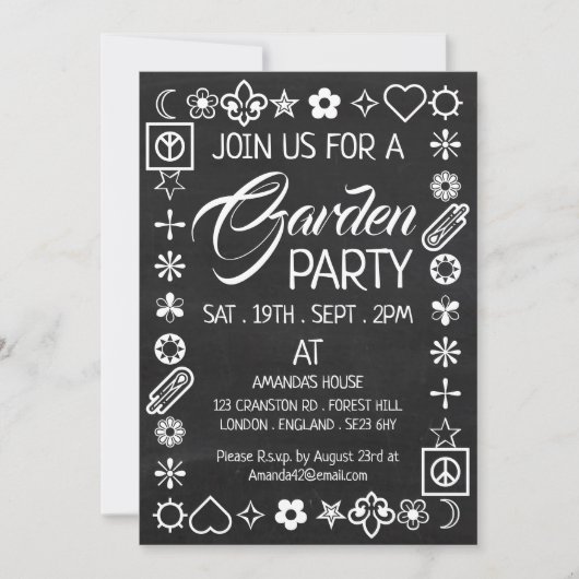 Hippy Chic Decorated Chalkboard Garden Party Kaart (Voorkant)