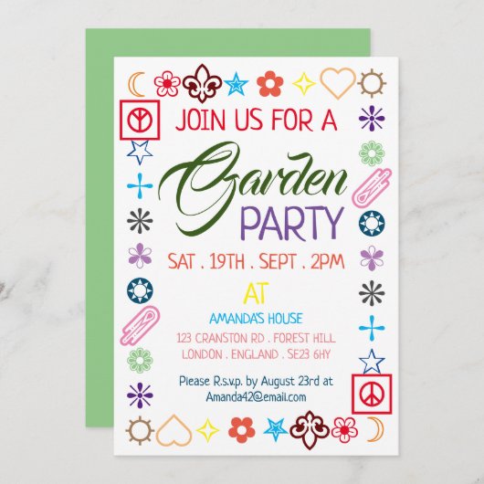 Hippy Chic Decorated Garden Party Kaart (Voorkant / Achterkant)