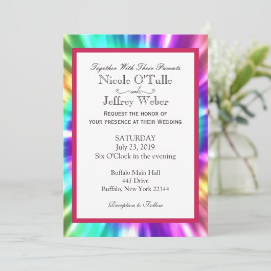 Hippy Chic Tie Dye Tye Die Wedding Invitation Kaart (Staand voorkant)