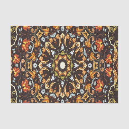 Hippy Chic Zendala sinaasappel bladeren bloemenman Tissuepapier (Voorkant)