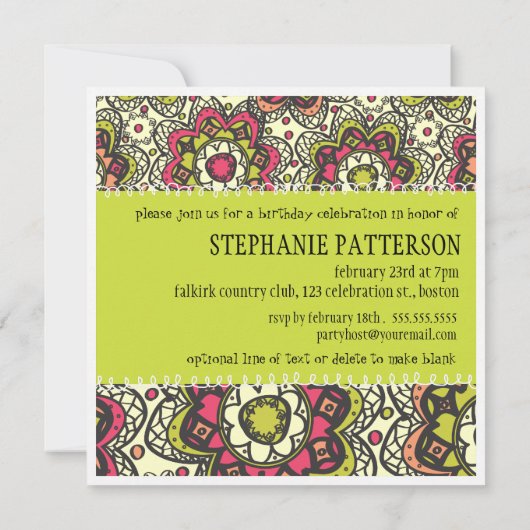 Hippy Chick helemaal Retro Sweet 16 Birthday Party Kaart (Achterkant)