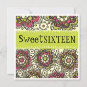 Hippy Chick helemaal Retro Sweet 16 Birthday Party Kaart (Voorkant)