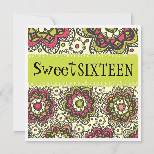 Hippy Chick helemaal Retro Sweet 16 Birthday Party Kaart (Voorkant)