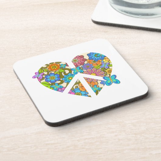 Hippy Flower Peace Sign-hart Bier Onderzetter (Linkerzijde)