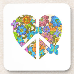 Hippy Flower Peace Sign-hart Bier Onderzetter