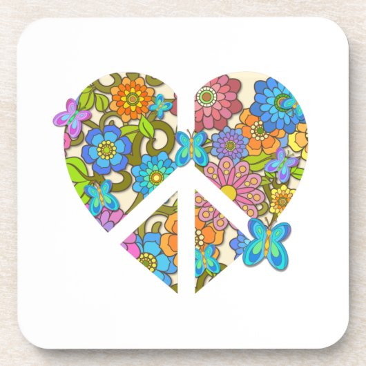 Hippy Flower Peace Sign-hart Bier Onderzetter (Voorkant)