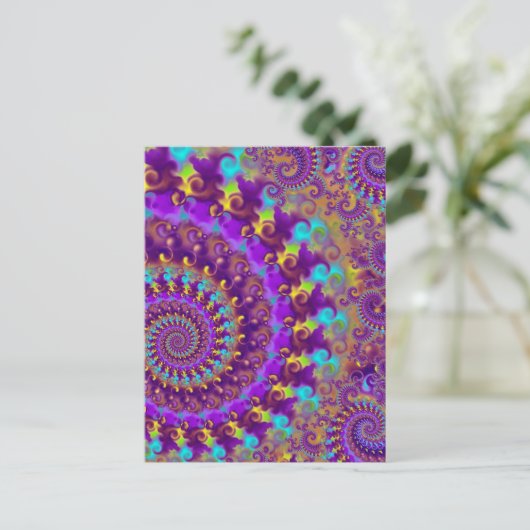 Hippy Fractal Pattern Paars Turquoise & Yellow Briefkaart (Staand voorkant)
