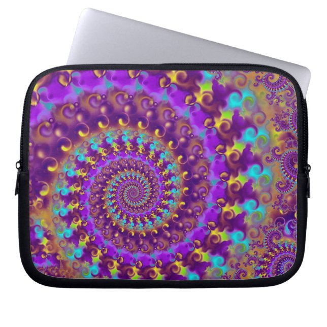 Hippy Fractal Pattern Paars Turquoise & Yellow Laptop Sleeve (Voorkant)