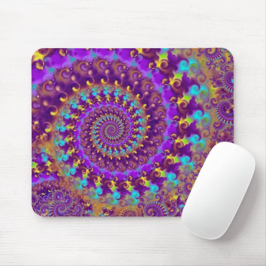 Hippy Fractal Pattern Paars Turquoise & Yellow Muismat (Met muis)